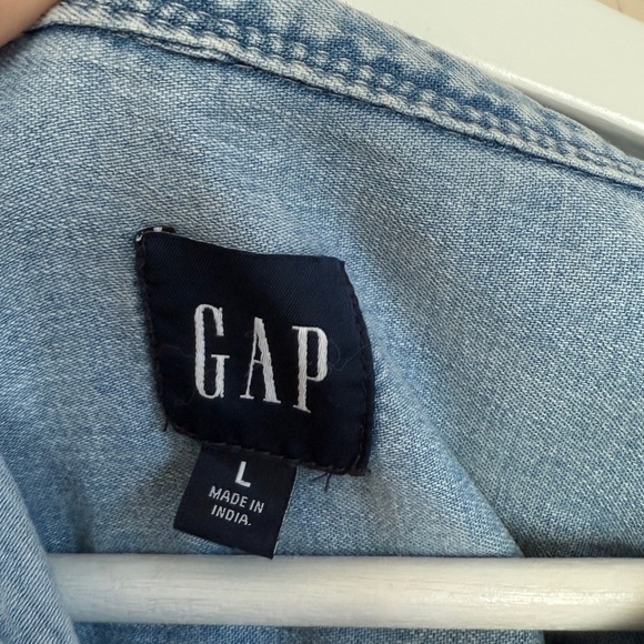 GAP Denim Chambray Short Sleeve Button Down Dress Relaxed Fit Light Wash - Picture 4 of 7